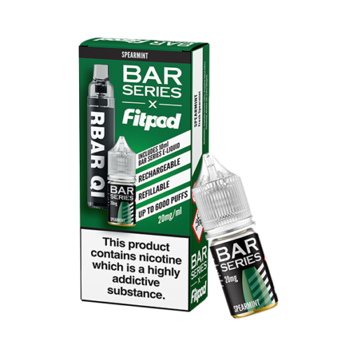 20mg Bar Series x Fitpod RBAR QI Refillable Disposable Vape & 10ml Nic Salt - 6000 Puffs