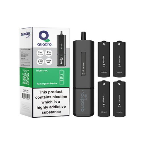 20mg Quadro 2.4K Pod Vape Kit Black Series 2400 Puffs - Image 2